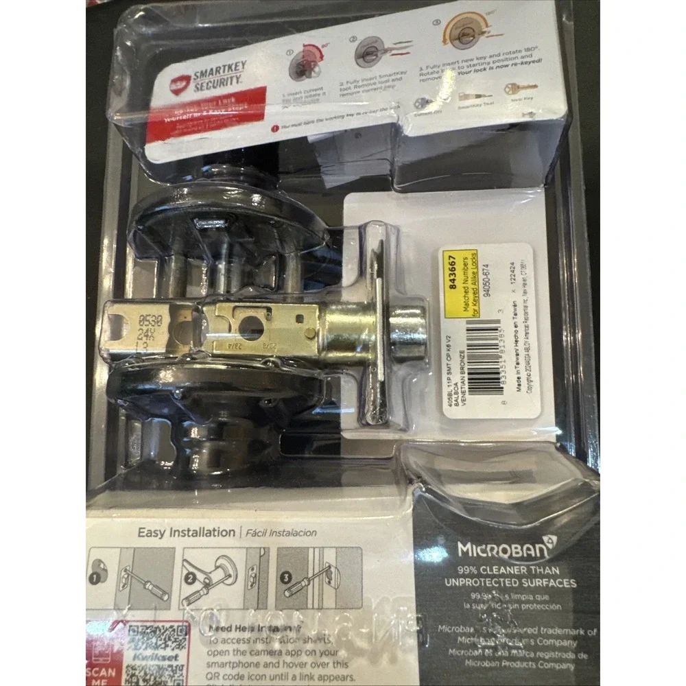 Kwikset‎ SmartKey Security Wave Venetian Bronze Entry Door Knob 94050-674